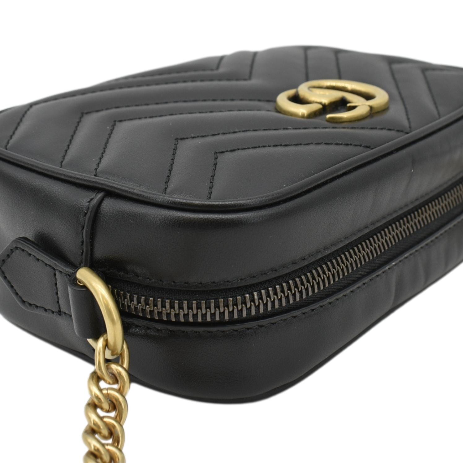 GUCCI Gucci Marmont Mini Calfskin Matelasse Crossbody Camera Bag Black 634785