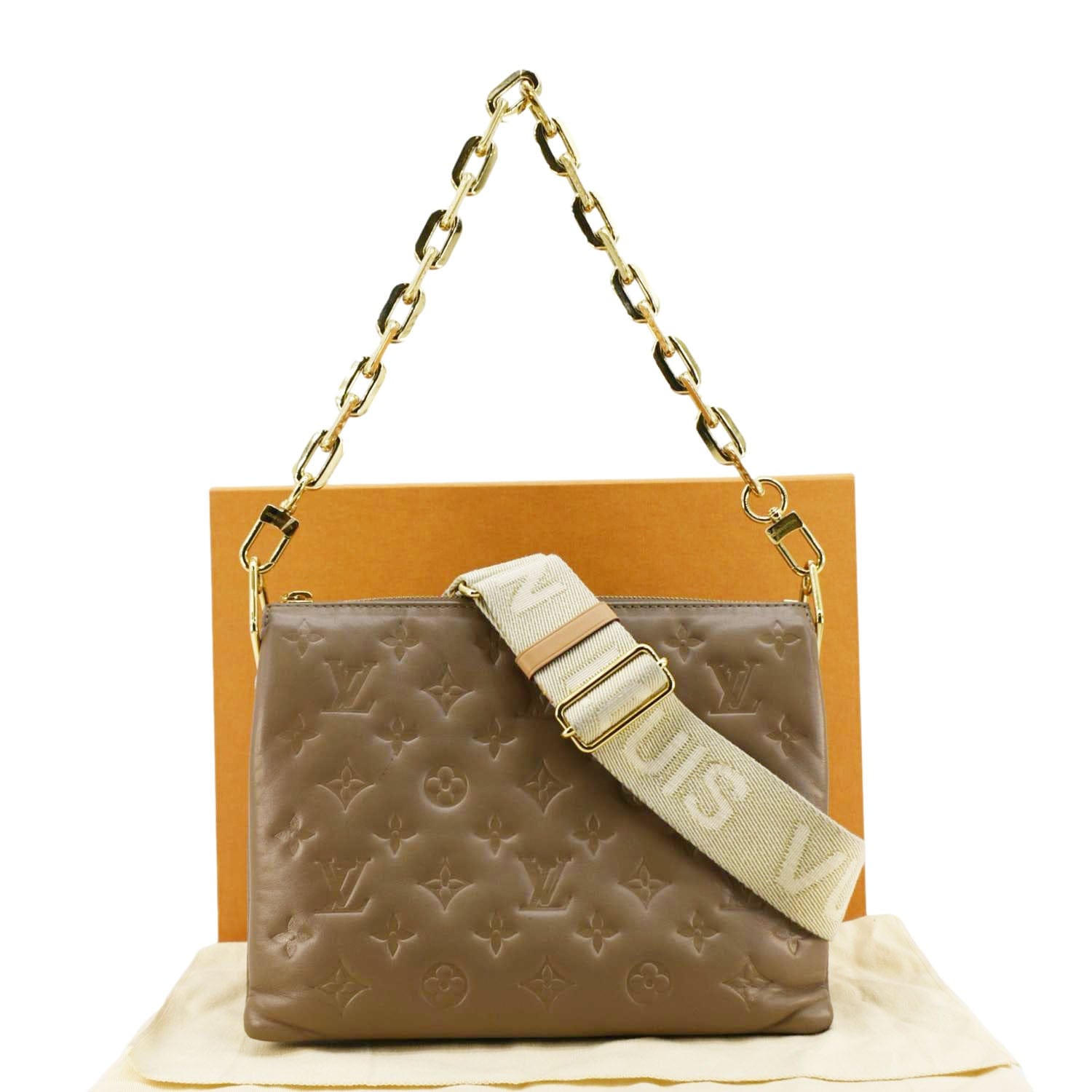 LOUIS VUITTON Coussin PM Monogram Embossed Leather Crossbody Bag Beige