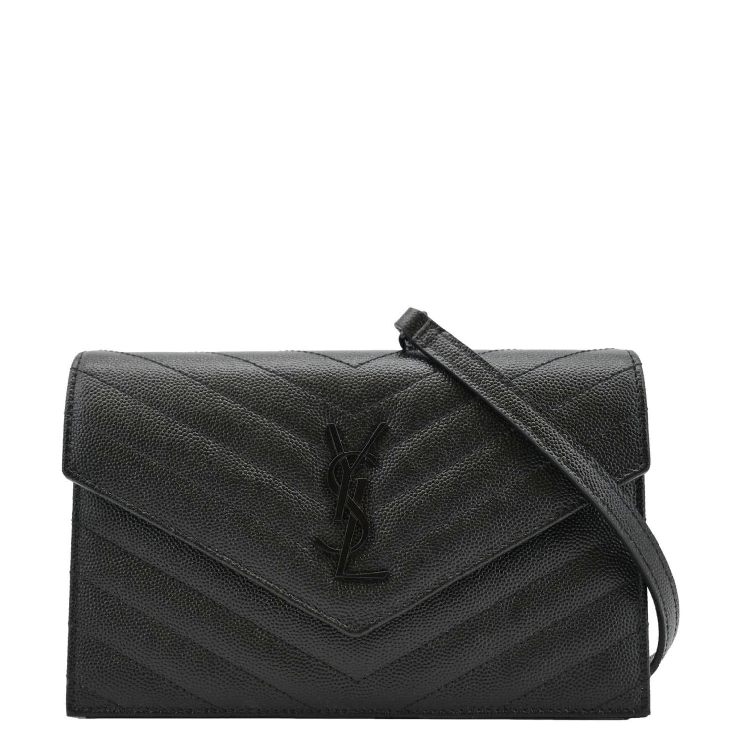 YVES SAINT LAURENT Monogram Envelope Grain De Poudre Leather Crossbody Bag Black