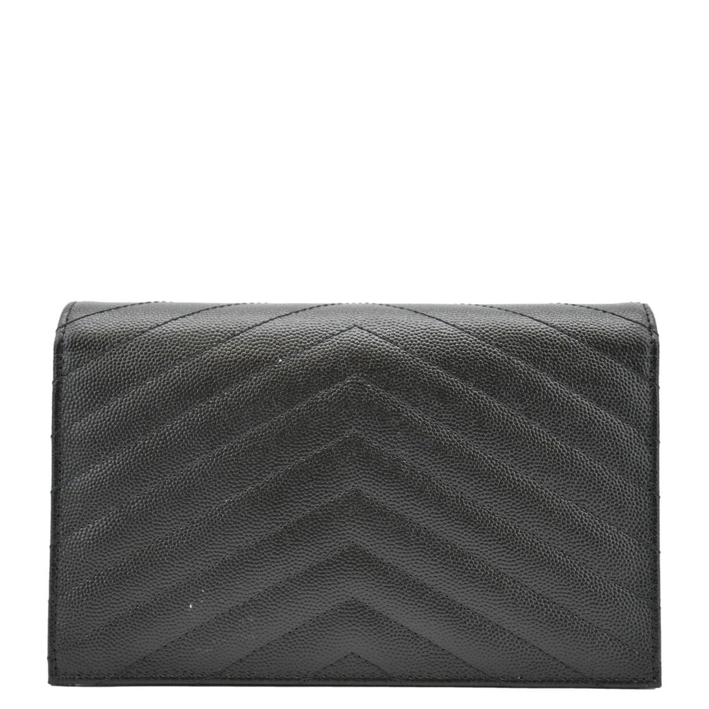YVES SAINT LAURENT Monogram Envelope Grain De Poudre Leather Crossbody Bag Black