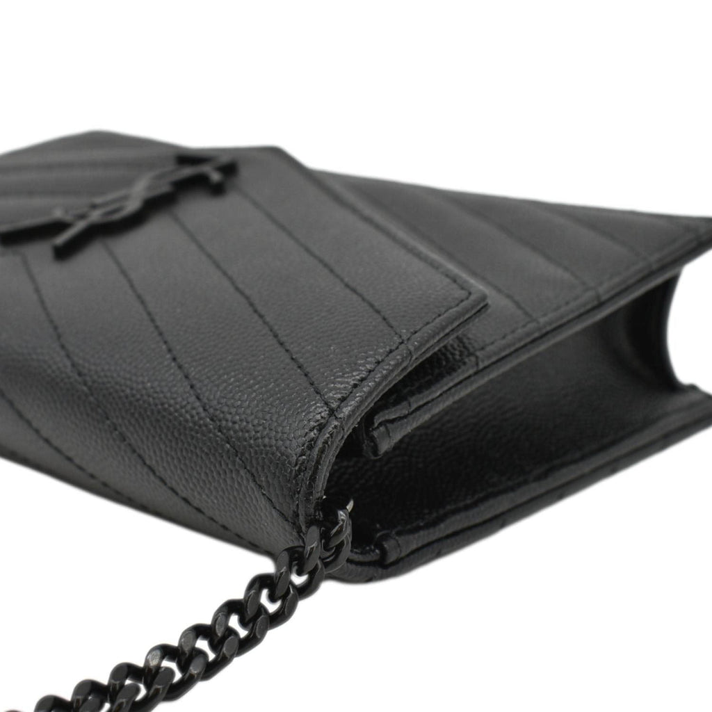 YVES SAINT LAURENT Monogram Envelope Grain De Poudre Leather Crossbody Bag Black