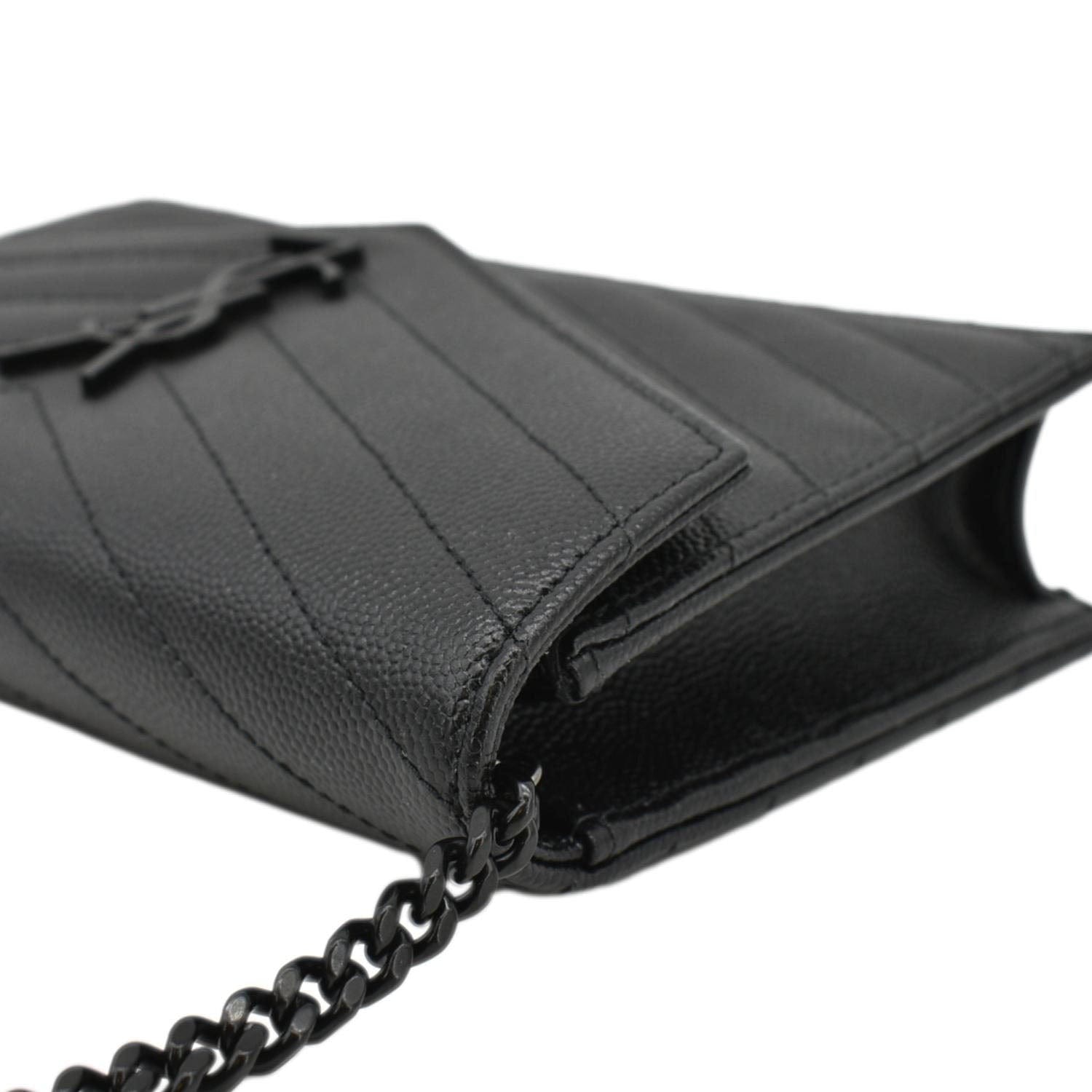 YVES SAINT LAURENT Monogram Envelope Grain De Poudre Leather Crossbody Bag Black