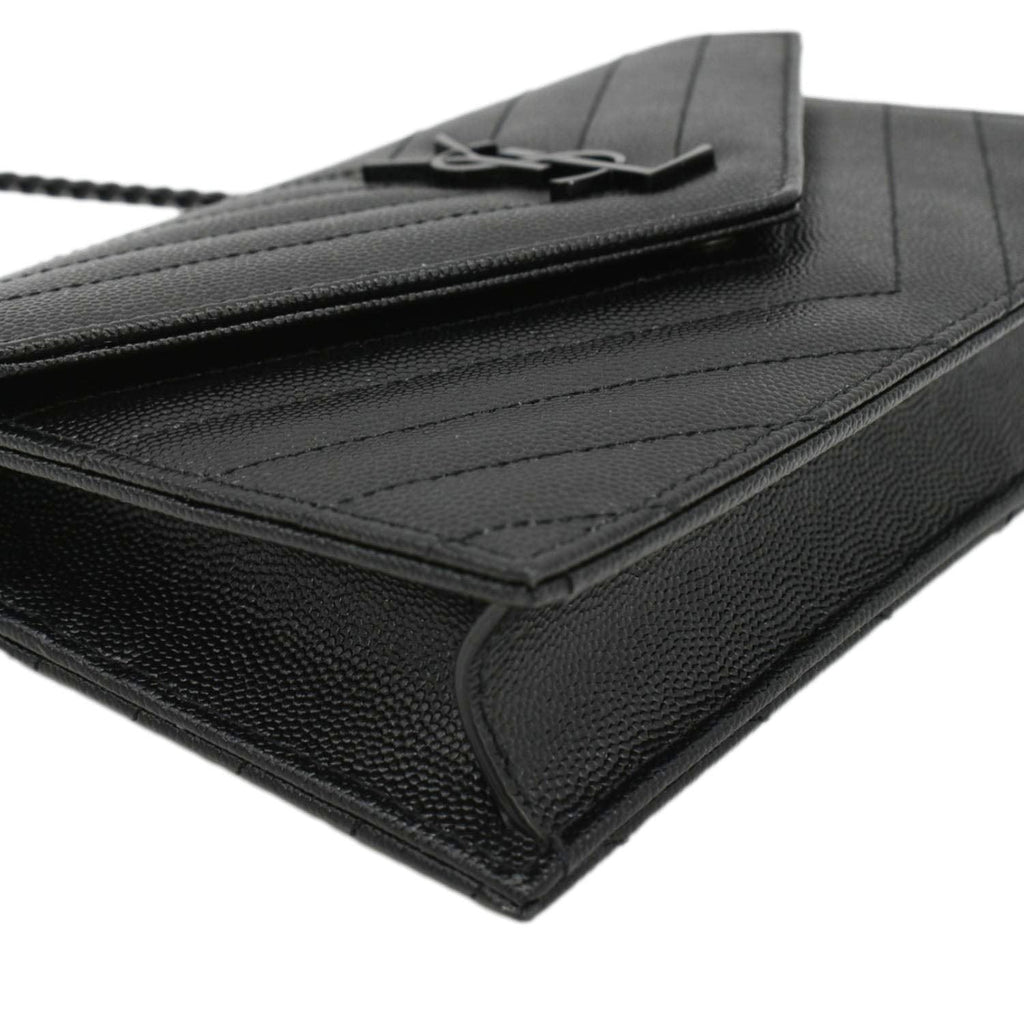 YVES SAINT LAURENT Monogram Envelope Grain De Poudre Leather Crossbody Bag Black