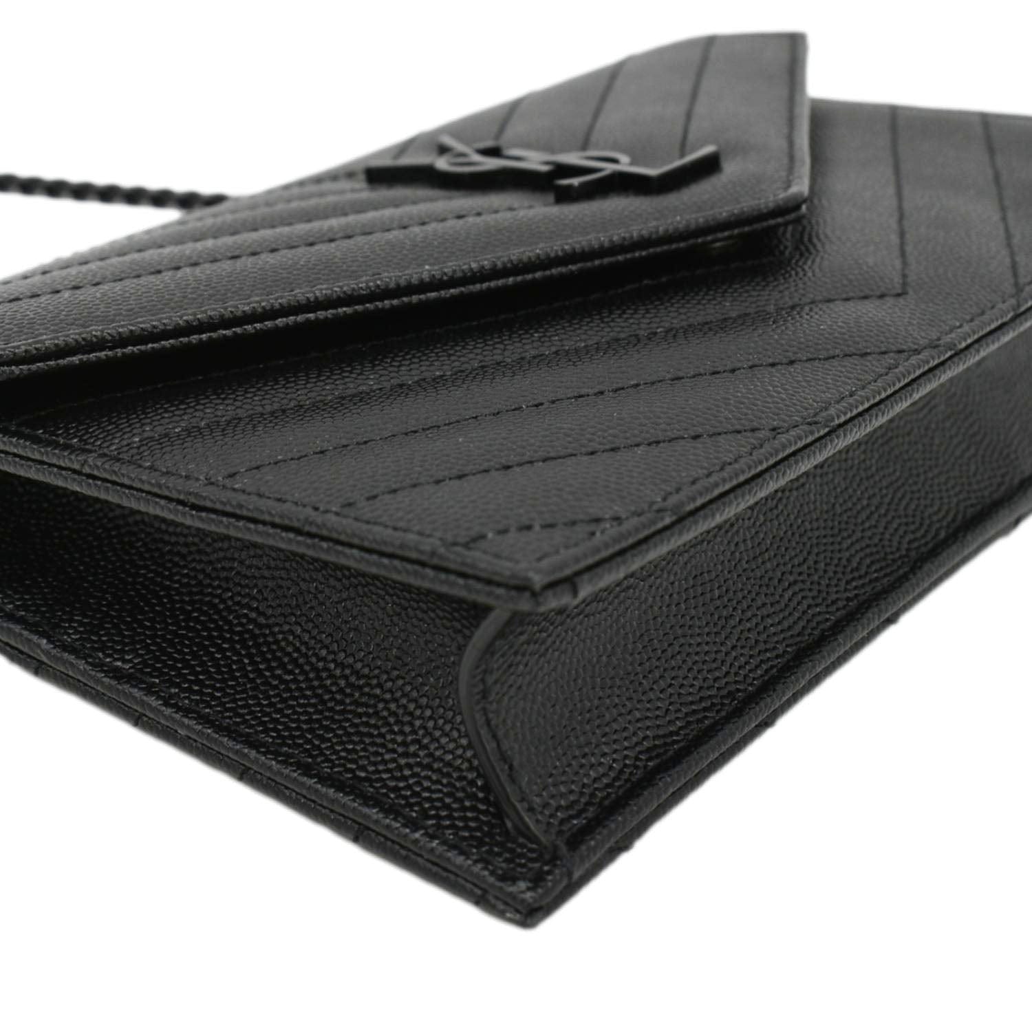 YVES SAINT LAURENT Monogram Envelope Grain De Poudre Leather Crossbody Bag Black
