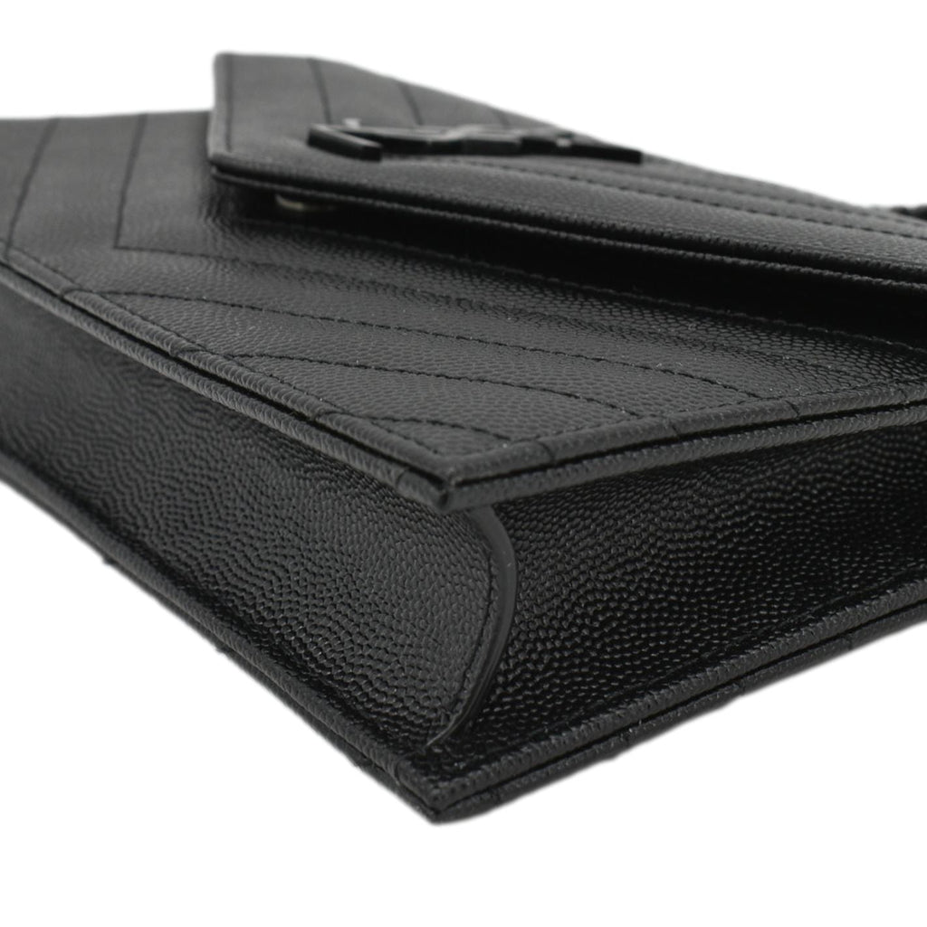 YVES SAINT LAURENT Monogram Envelope Grain De Poudre Leather Crossbody Bag Black
