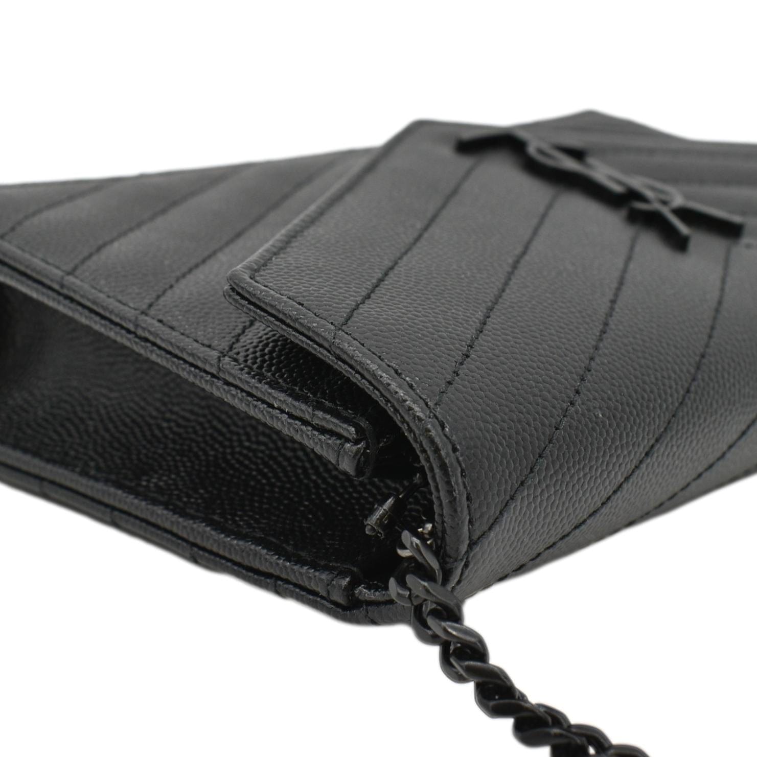 YVES SAINT LAURENT Monogram Envelope Grain De Poudre Leather Crossbody Bag Black