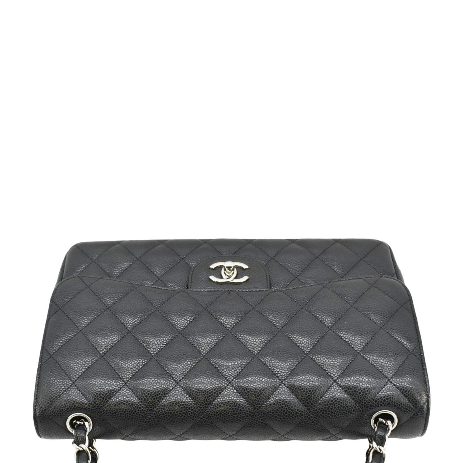 Chanel Classic Jumbo Double Flap Quilted Caviar Leather Shoulder Bag Black