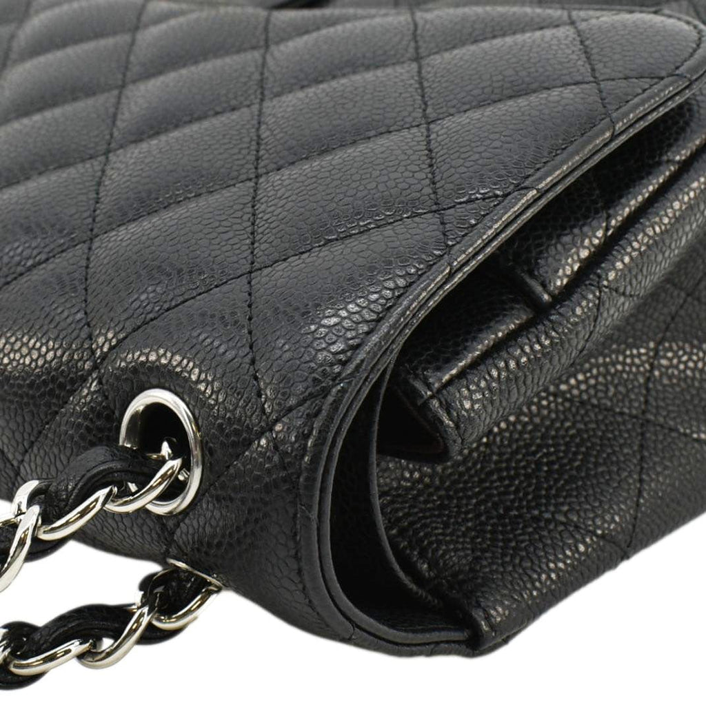 Chanel Classic Jumbo Double Flap Quilted Caviar Leather Shoulder Bag Black