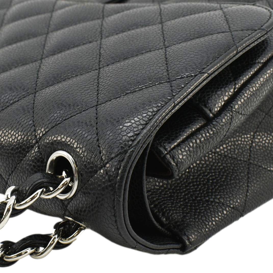 Chanel Classic Jumbo Double Flap Quilted Caviar Leather Shoulder Bag Black