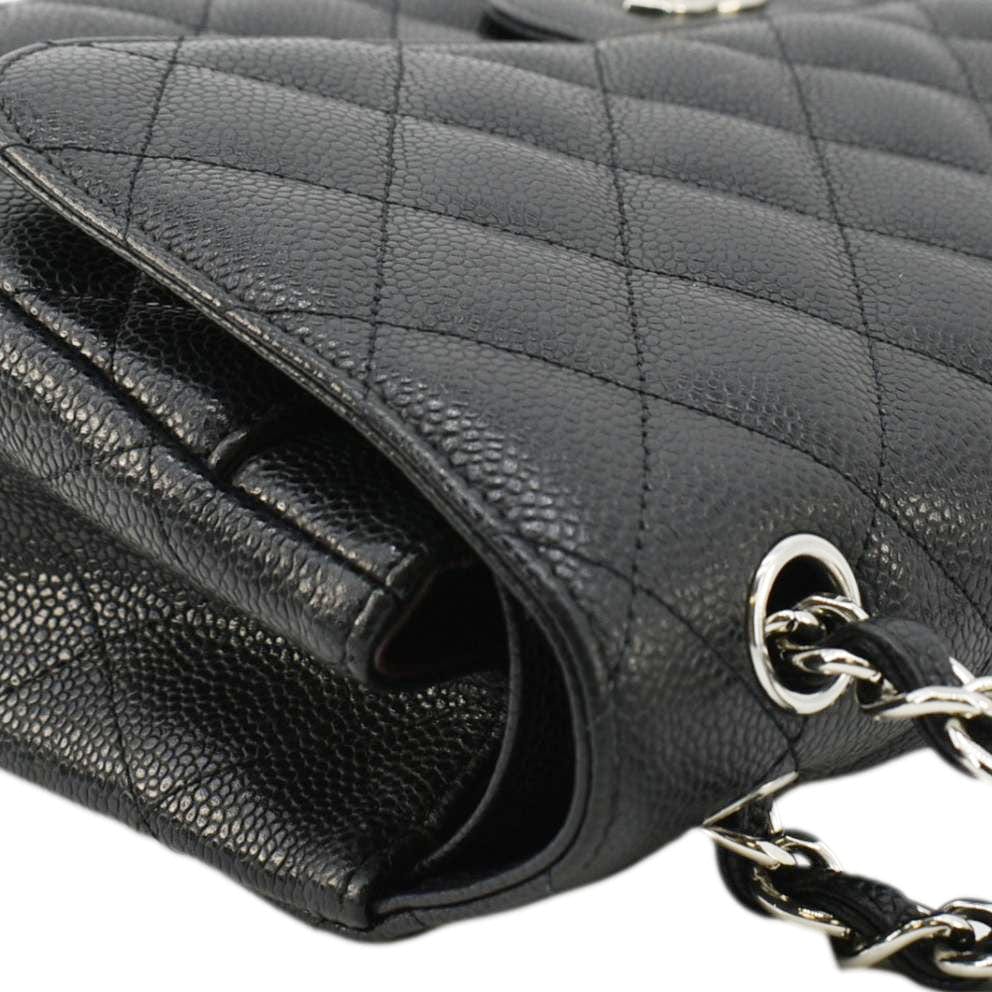 Chanel Classic Jumbo Double Flap Quilted Caviar Leather Shoulder Bag Black