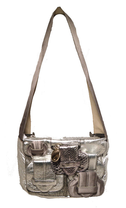 Chaneloe SiLouis Vuittoner Leather Satin Snakeskin Buckle Shoulder Bag