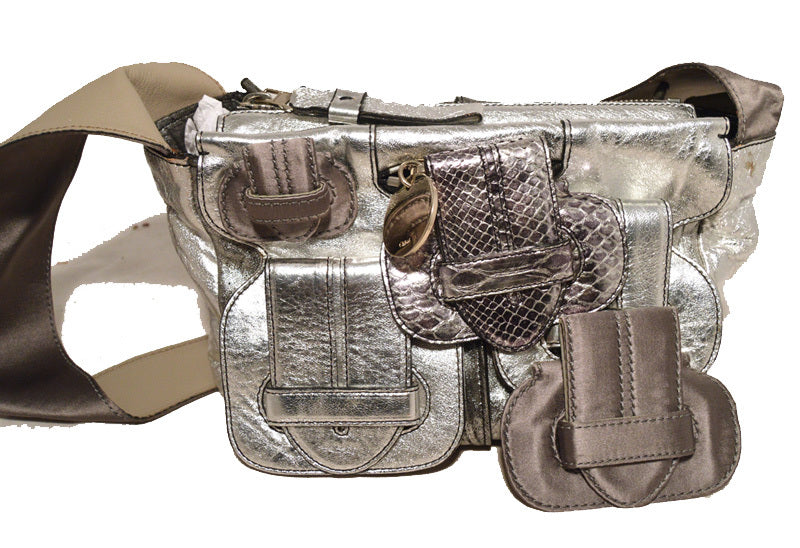 Chaneloe SiLouis Vuittoner Leather Satin Snakeskin Buckle Shoulder Bag