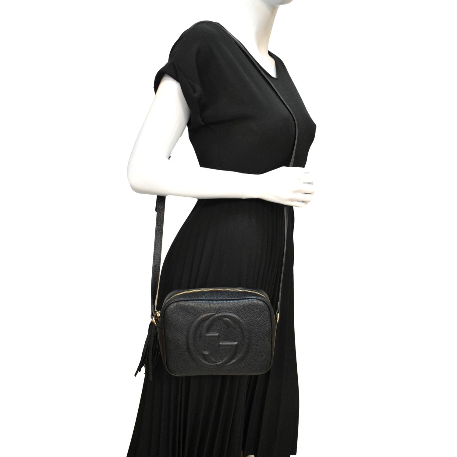 GUCCI Soho Disco Pebbled Leather Crossbody Bag Black 308364
