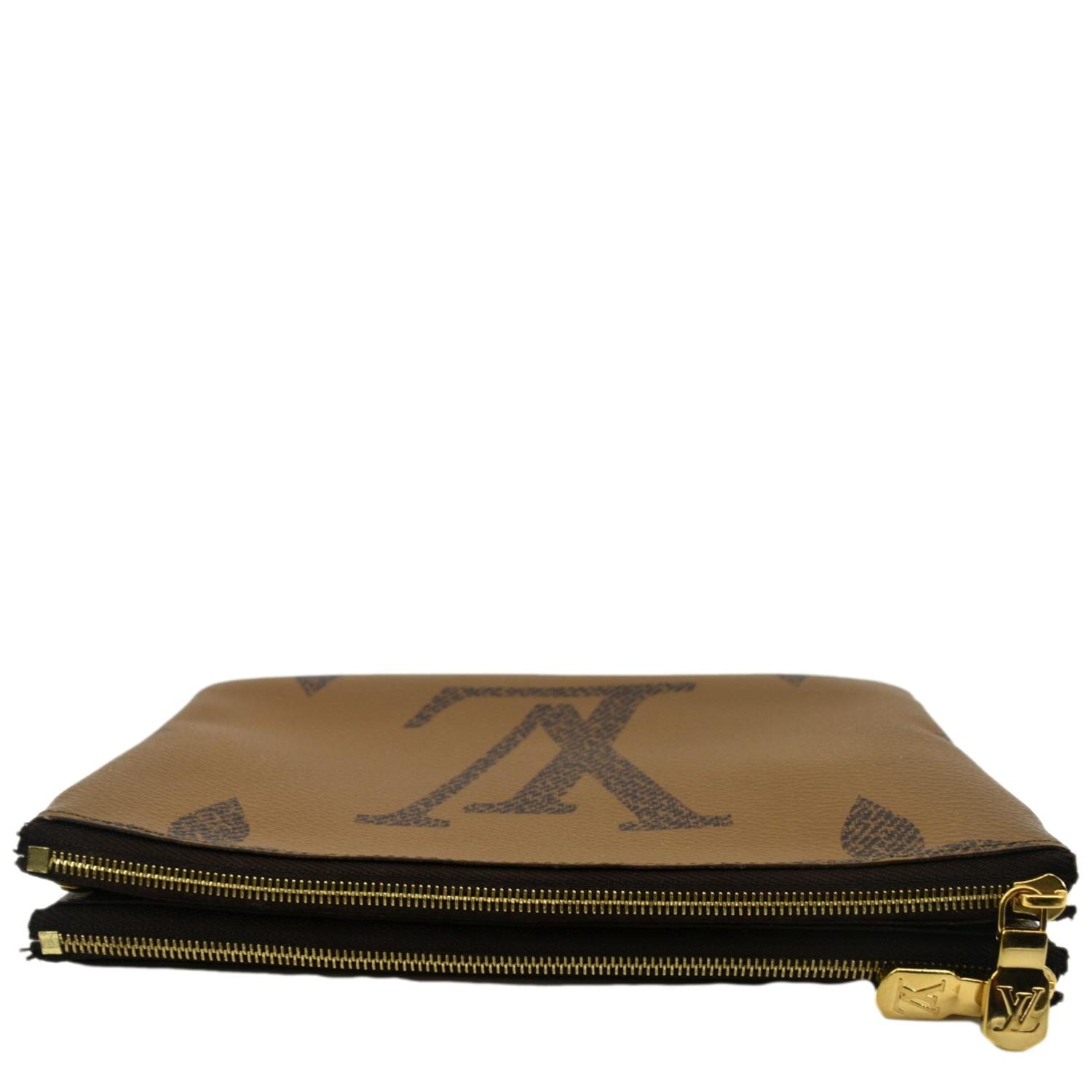 LOUIS VUITTON Double Zip Pochette Reverse Monogram Giant Crossbody Bag Brown