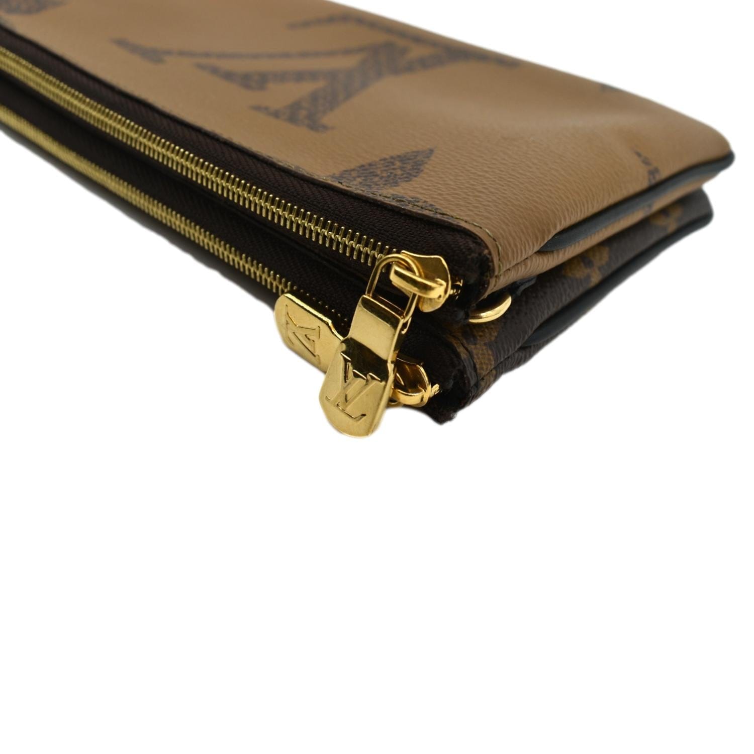 LOUIS VUITTON Double Zip Pochette Reverse Monogram Giant Crossbody Bag Brown