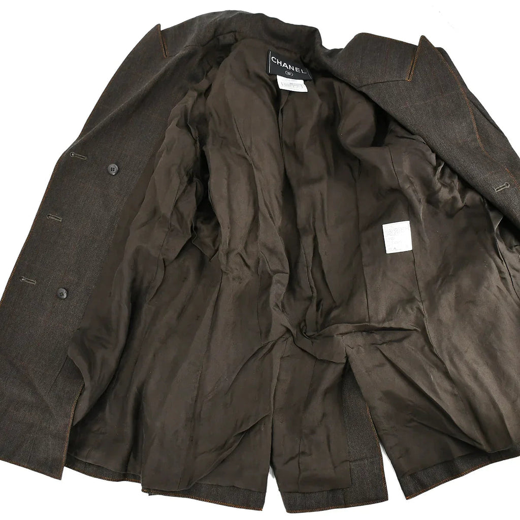 Chanel Setup Suit Jacket Skirt Brown 98A #42
