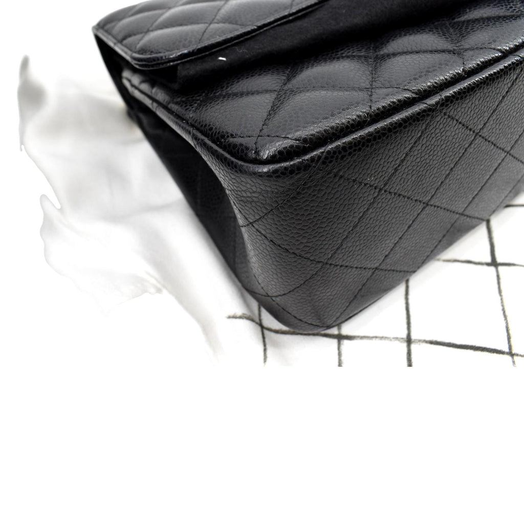 Chanel Jumbo Double Flap Caviar Leather Shoulder Bag Black