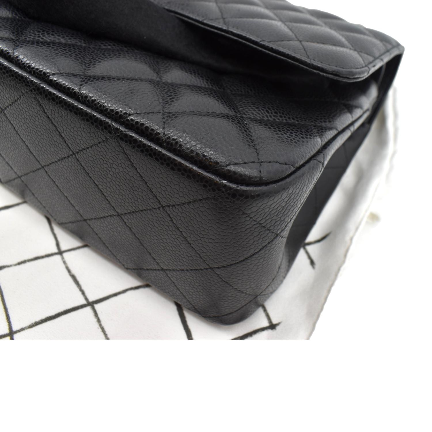 Chanel Jumbo Double Flap Caviar Leather Shoulder Bag Black