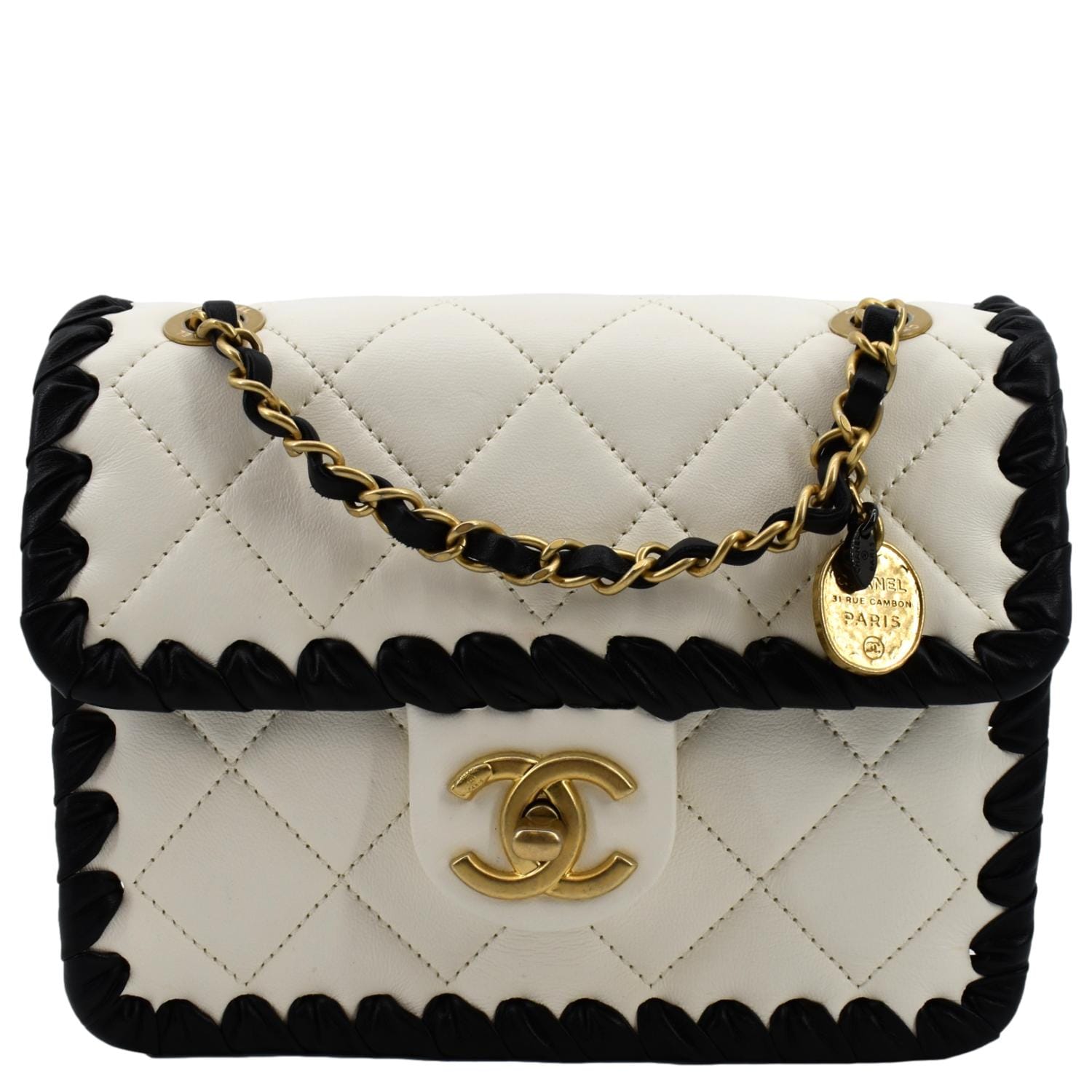 Chanel Mini My Own Frame Flap Braided Calfskin Leather Shoulder Bag White