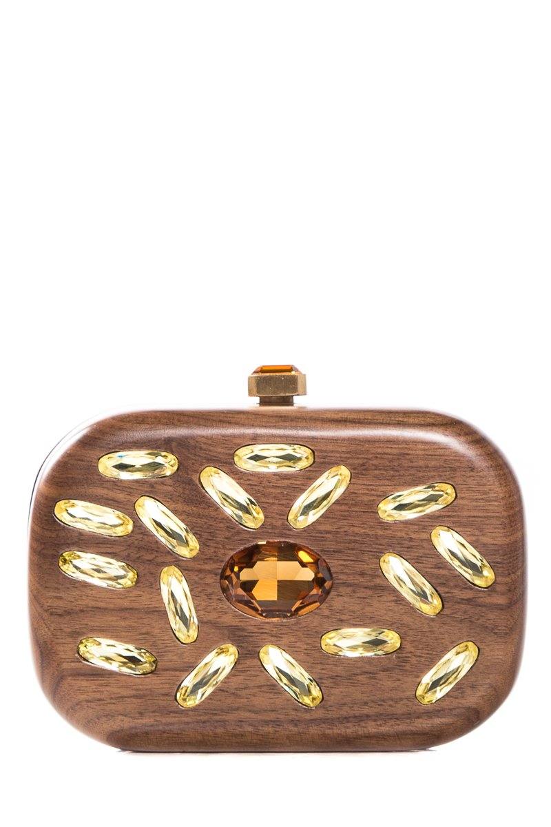 Devi Kroell Wooden Box Crystal Embellished Clutch