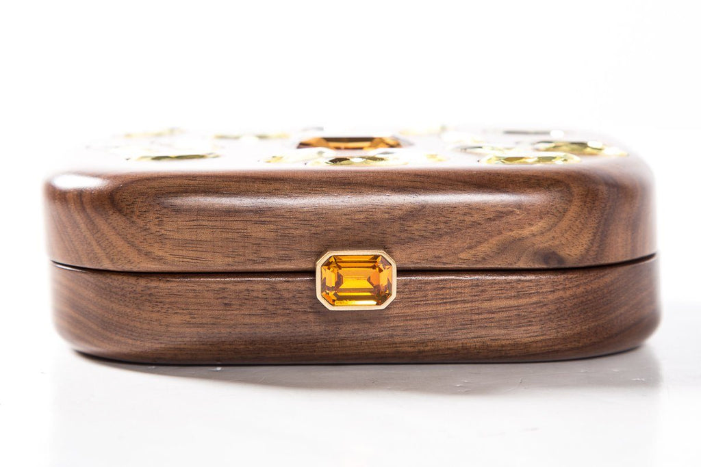Devi Kroell Wooden Box Crystal Embellished Clutch