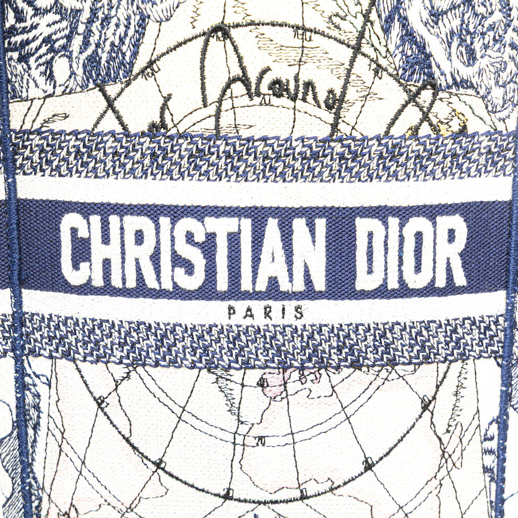 Dior Embroidered Canvas Around The World Vertical Book Tote