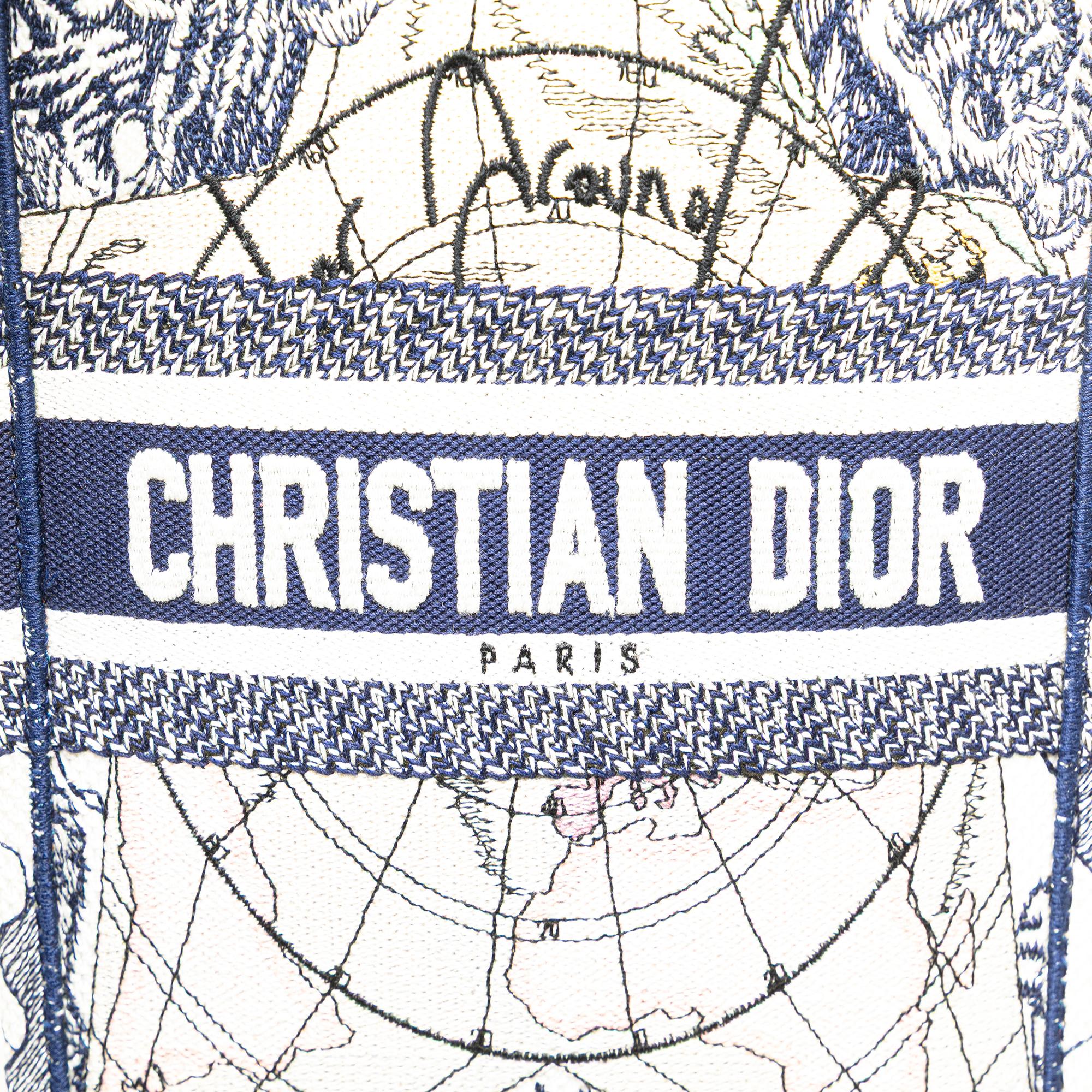 Dior Embroidered Canvas Around The World Vertical Book Tote