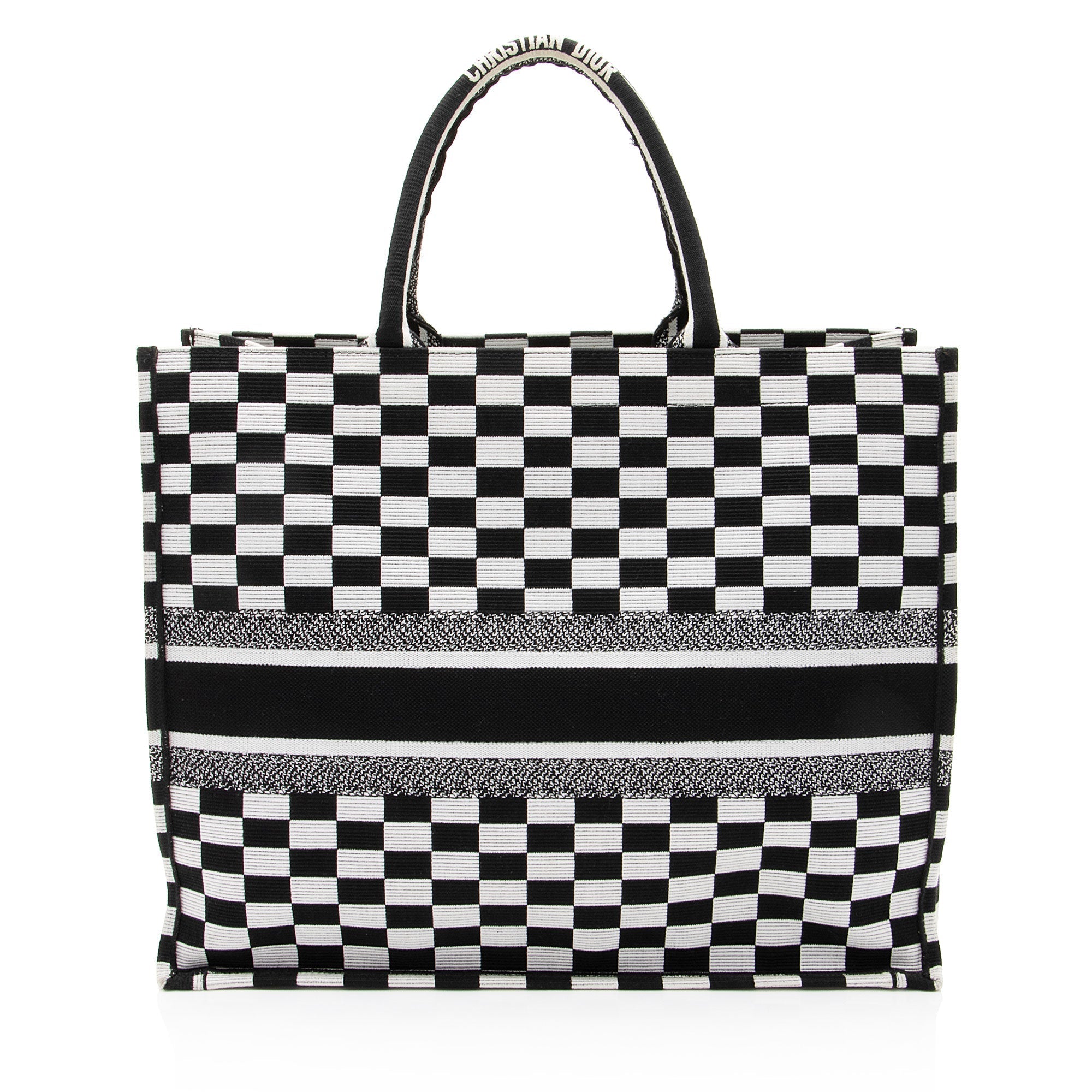 Dior Embroidered Canvas Checkered Book Tote