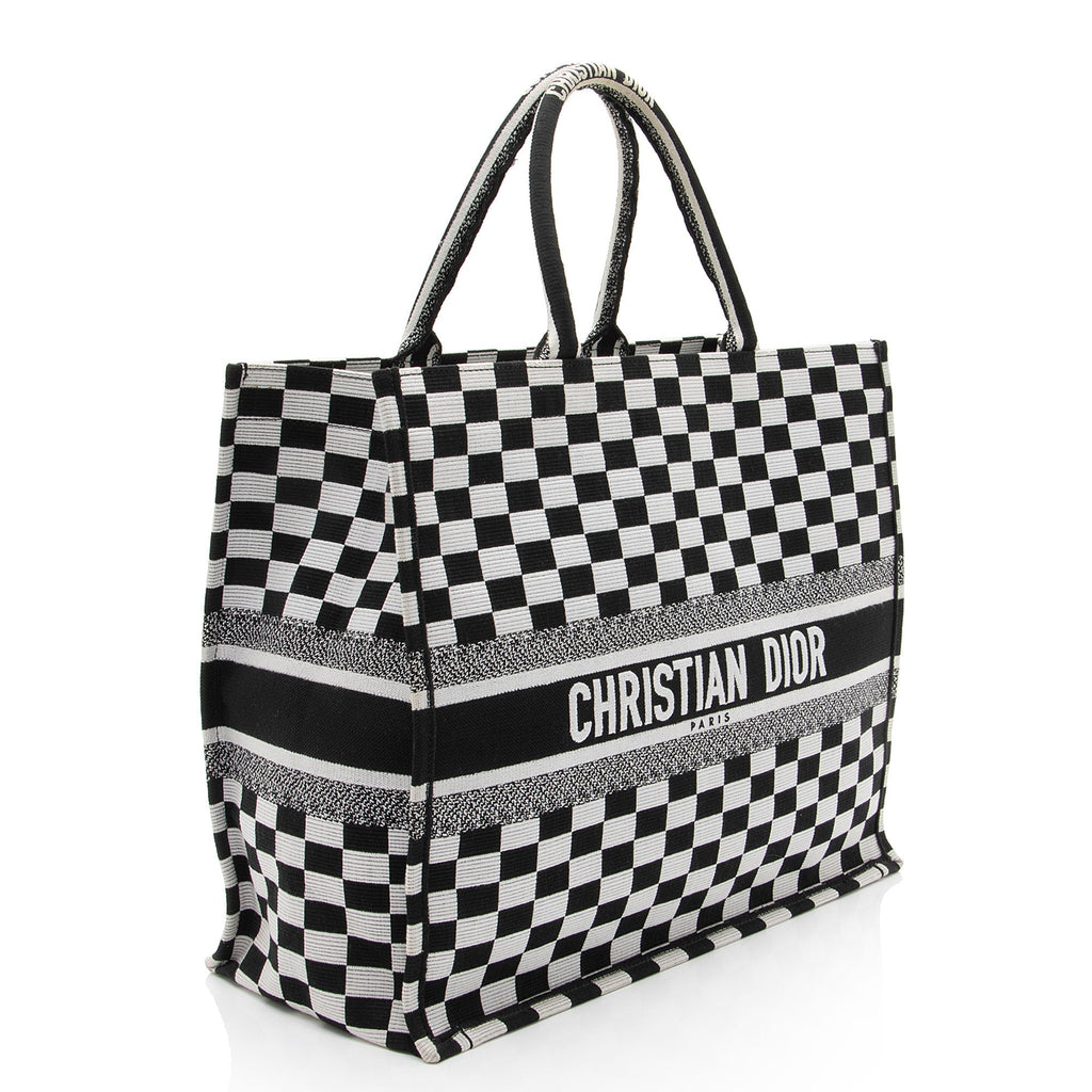 Dior Embroidered Canvas Checkered Book Tote