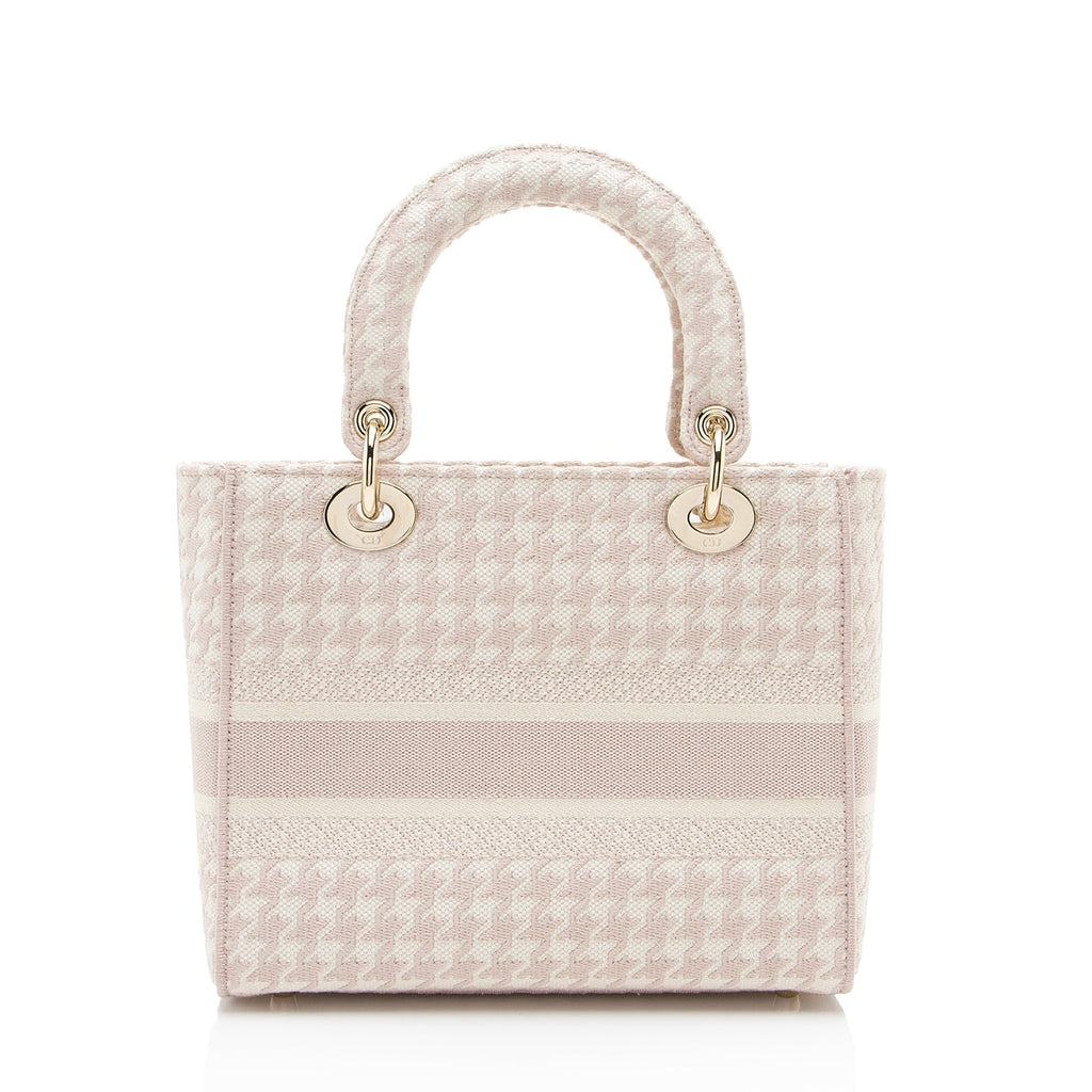 Dior Embroidered Houndstooth Canvas Lady D-Lite Medium Tote