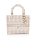 Dior Embroidered Houndstooth Canvas Lady D-Lite Medium Tote