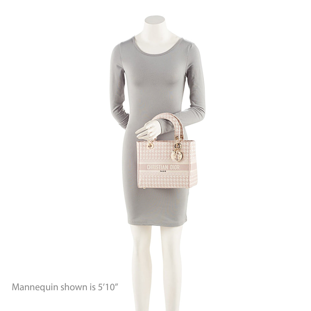 Dior Embroidered Houndstooth Canvas Lady D-Lite Medium Tote