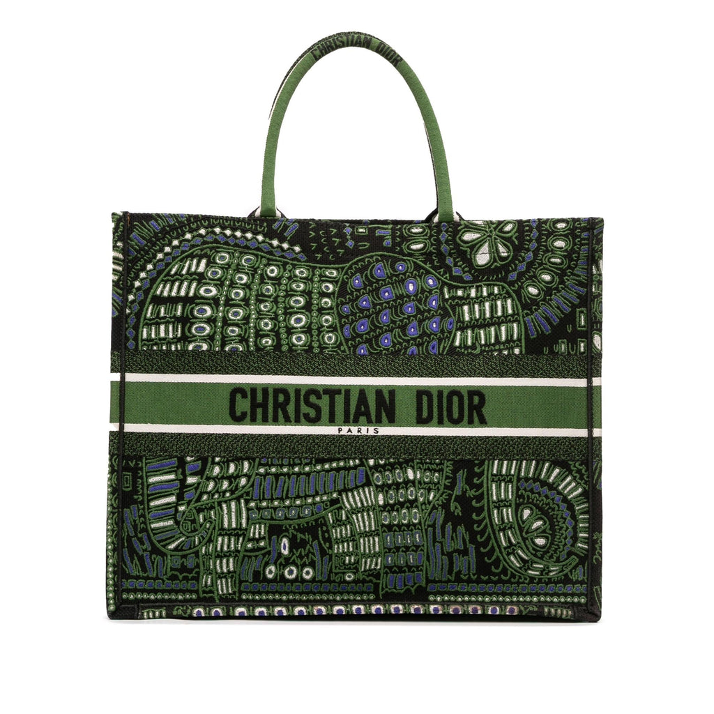 Dior Large Canvas Embroidered Elephant Book Tote