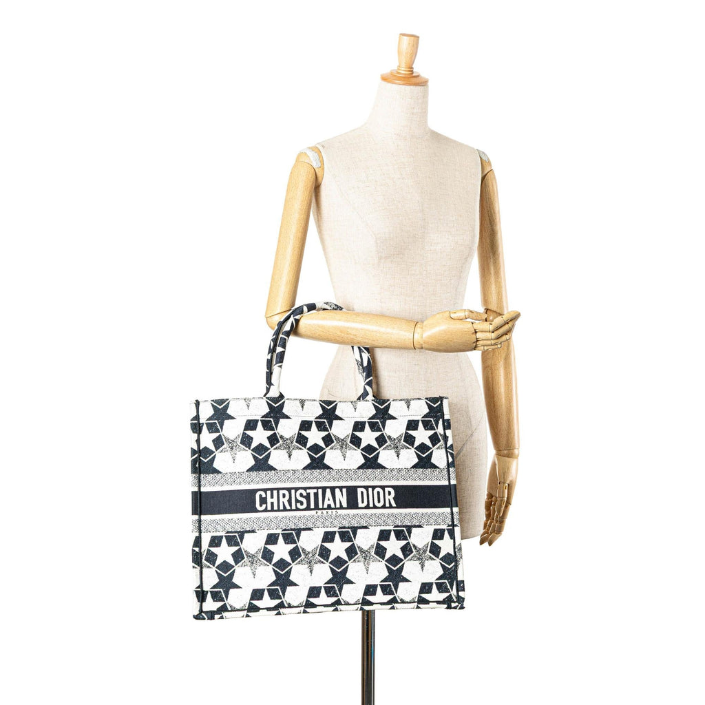 Dior Large Canvas Embroidered Lucky Star Book Tote