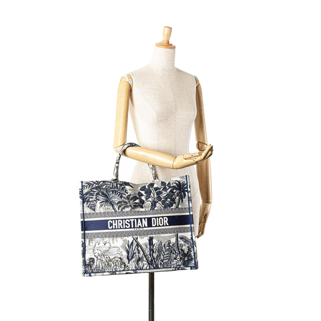 Dior Large Canvas Embroidered Palm Tree Toile De Jouy Book Tote