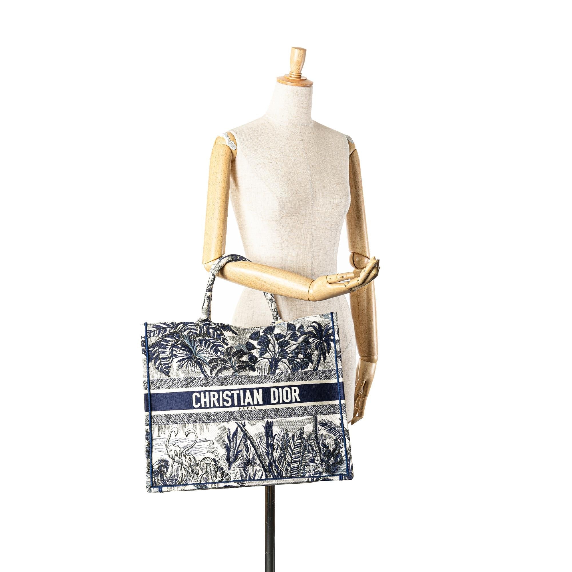 Dior Large Canvas Embroidered Palm Tree Toile De Jouy Book Tote