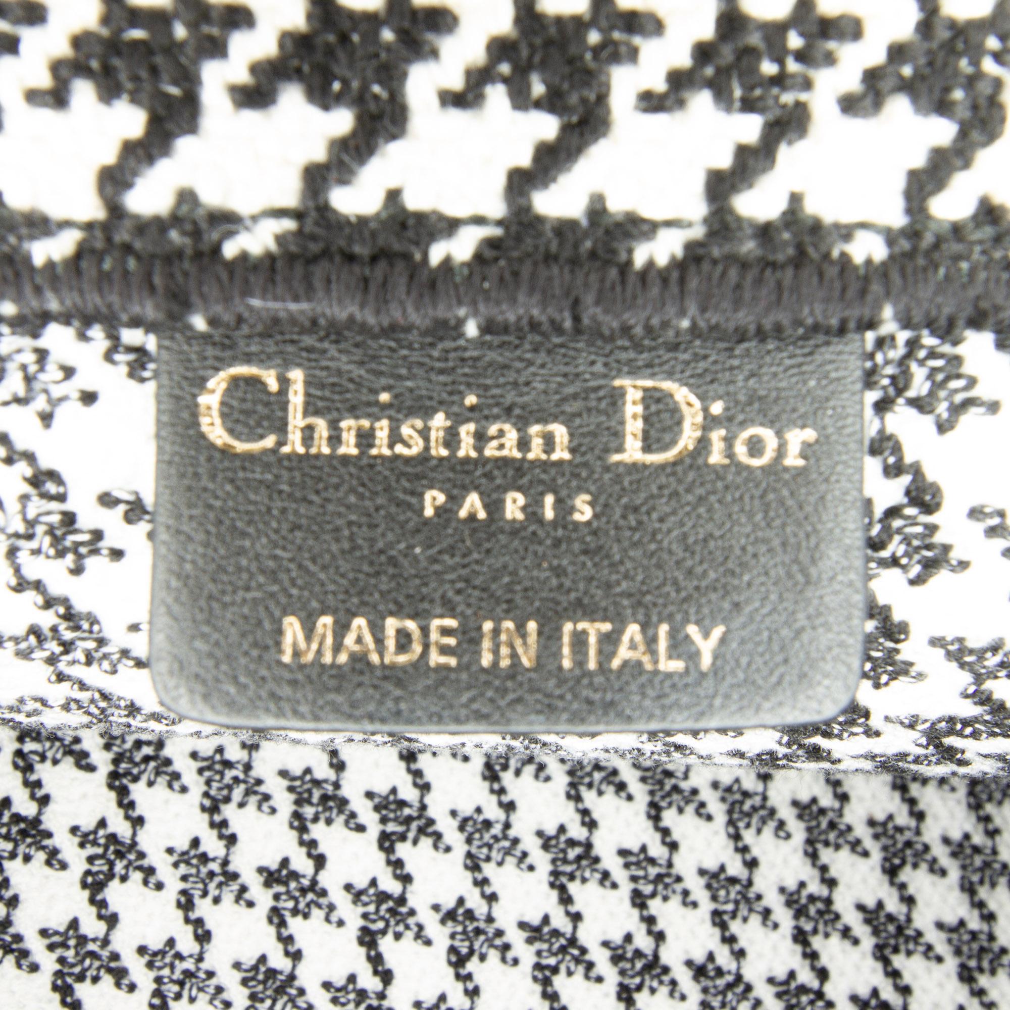 Dior Large Canvas Houndstooth Embroidered Book Tote