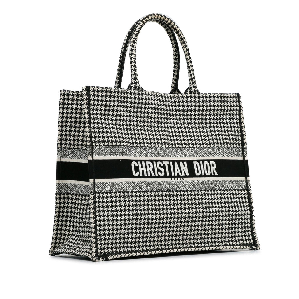 Dior Large Canvas Houndstooth Embroidered Book Tote