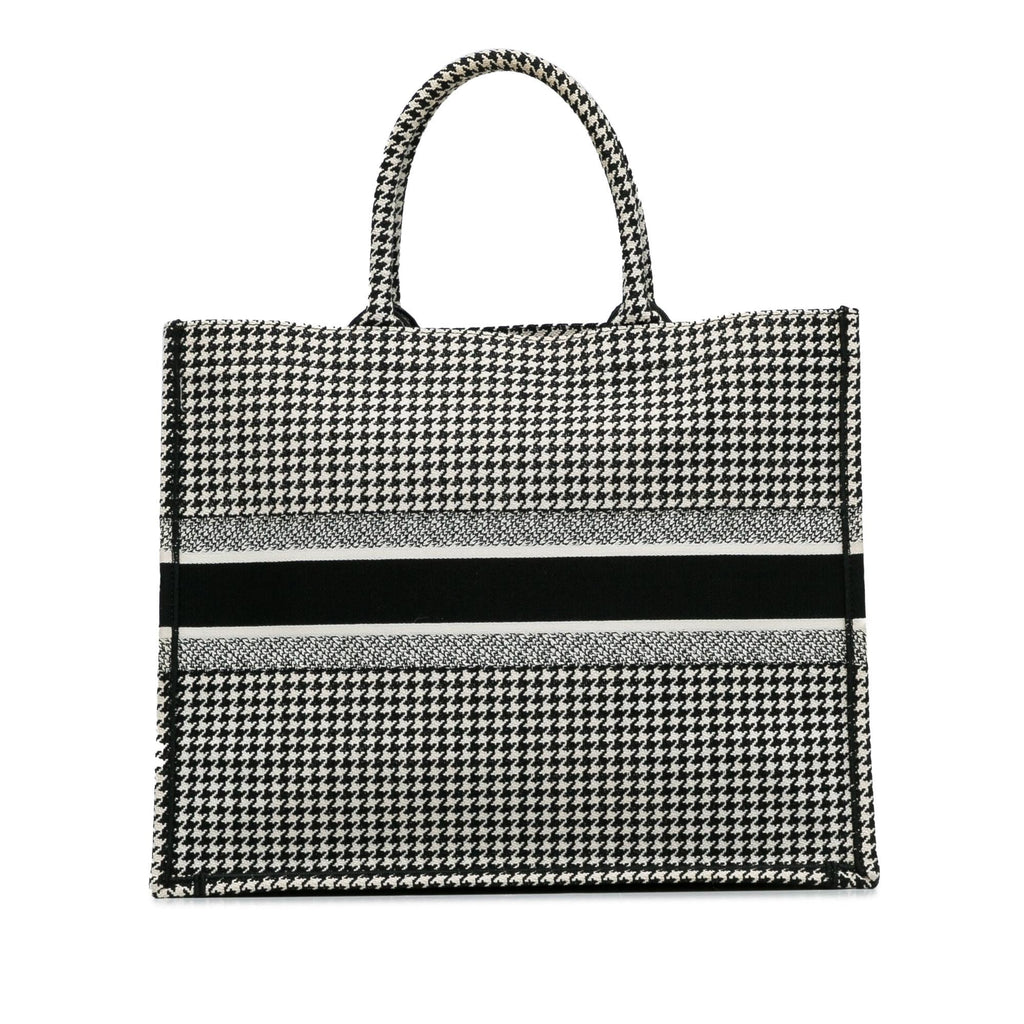 Dior Large Canvas Houndstooth Embroidered Book Tote