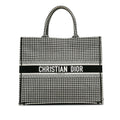 Dior Large Canvas Houndstooth Embroidered Book Tote