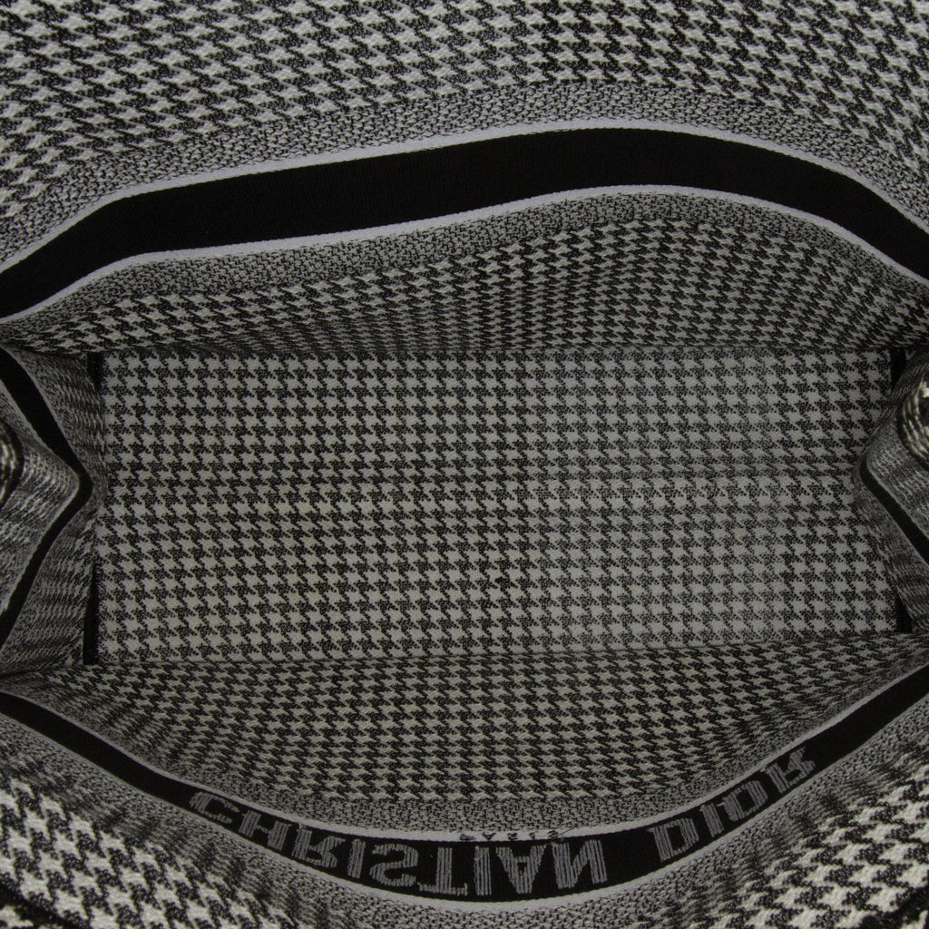 Dior Large Canvas Houndstooth Embroidered Book Tote
