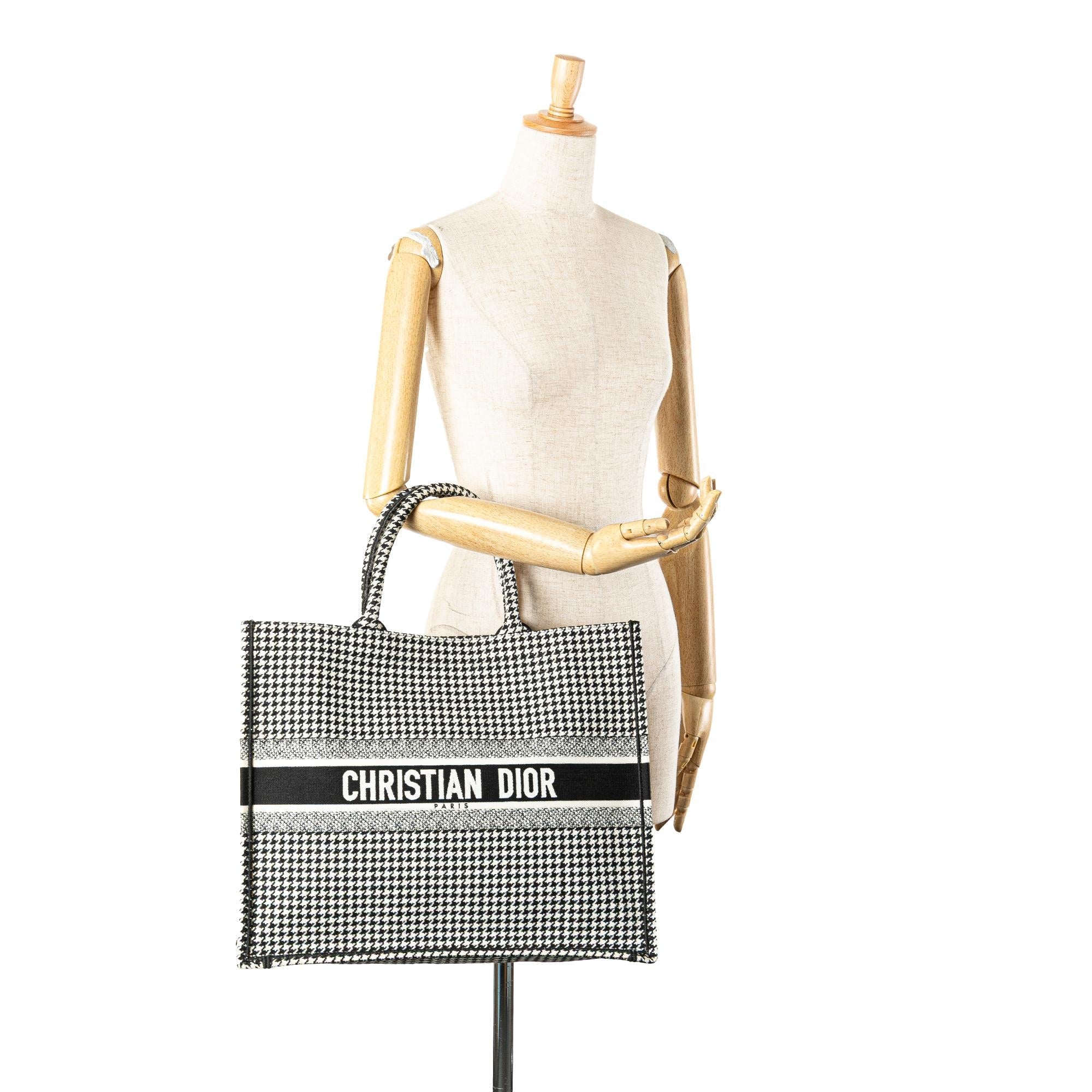 Dior Large Canvas Houndstooth Embroidered Book Tote