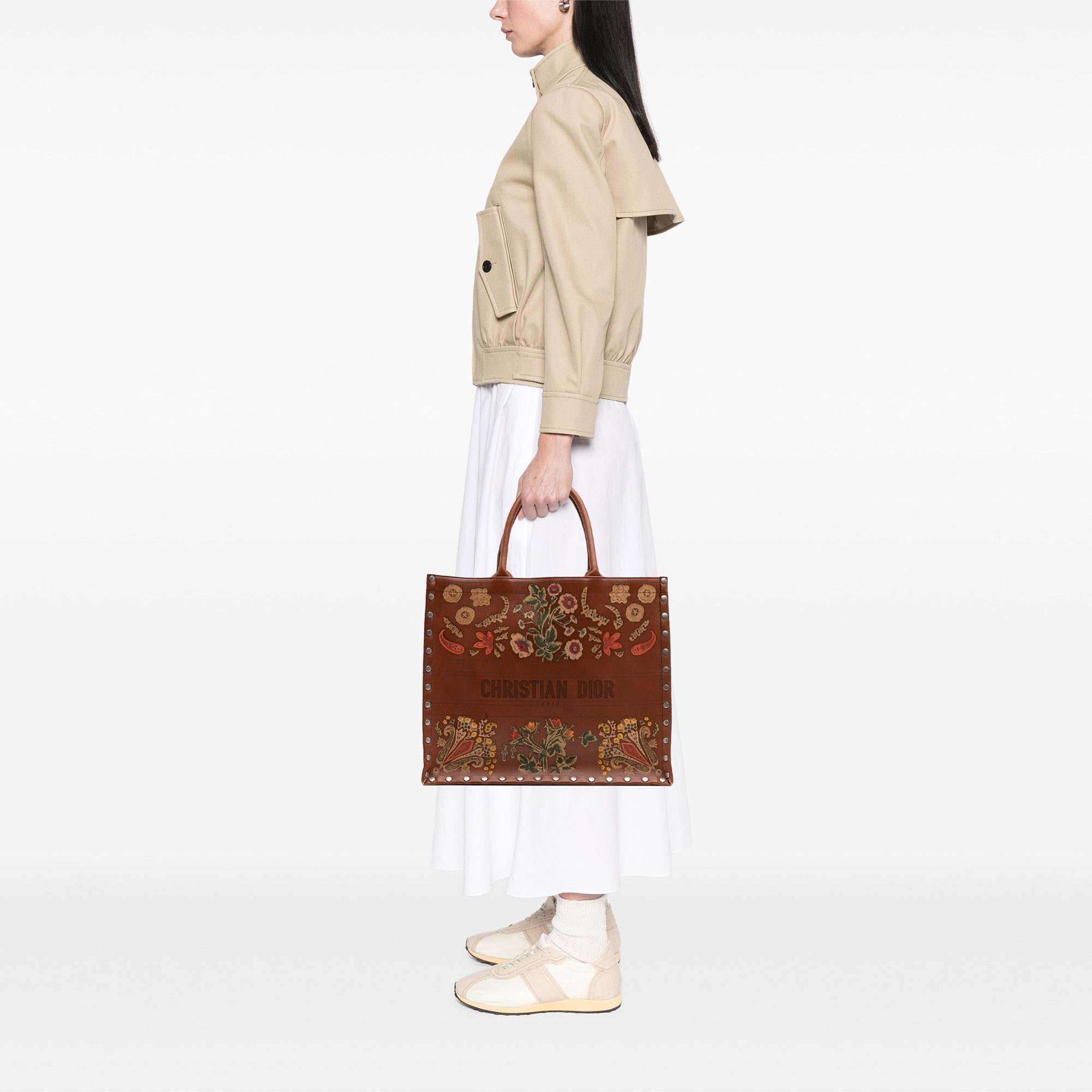 Dior Large Studded Embroidered Leather Floral Book Tote