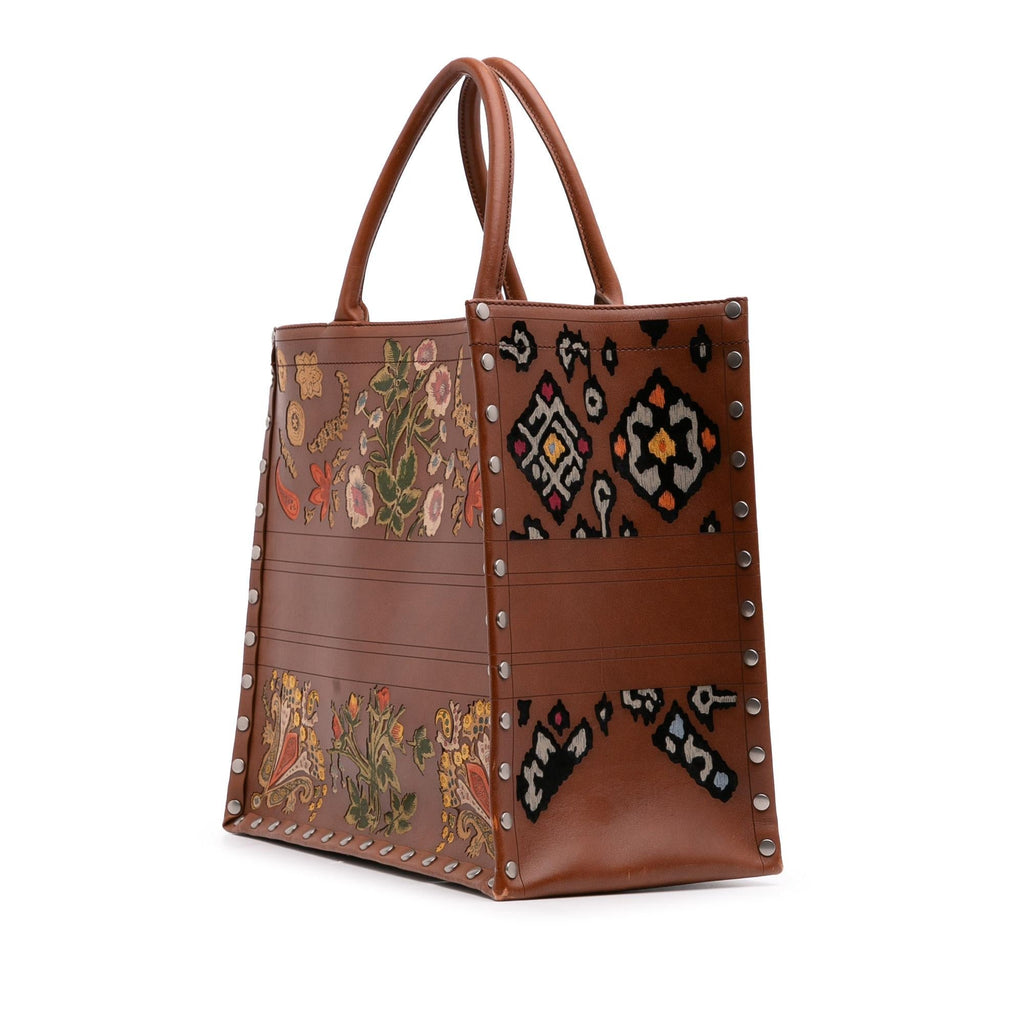 Dior Large Studded Embroidered Leather Floral Book Tote