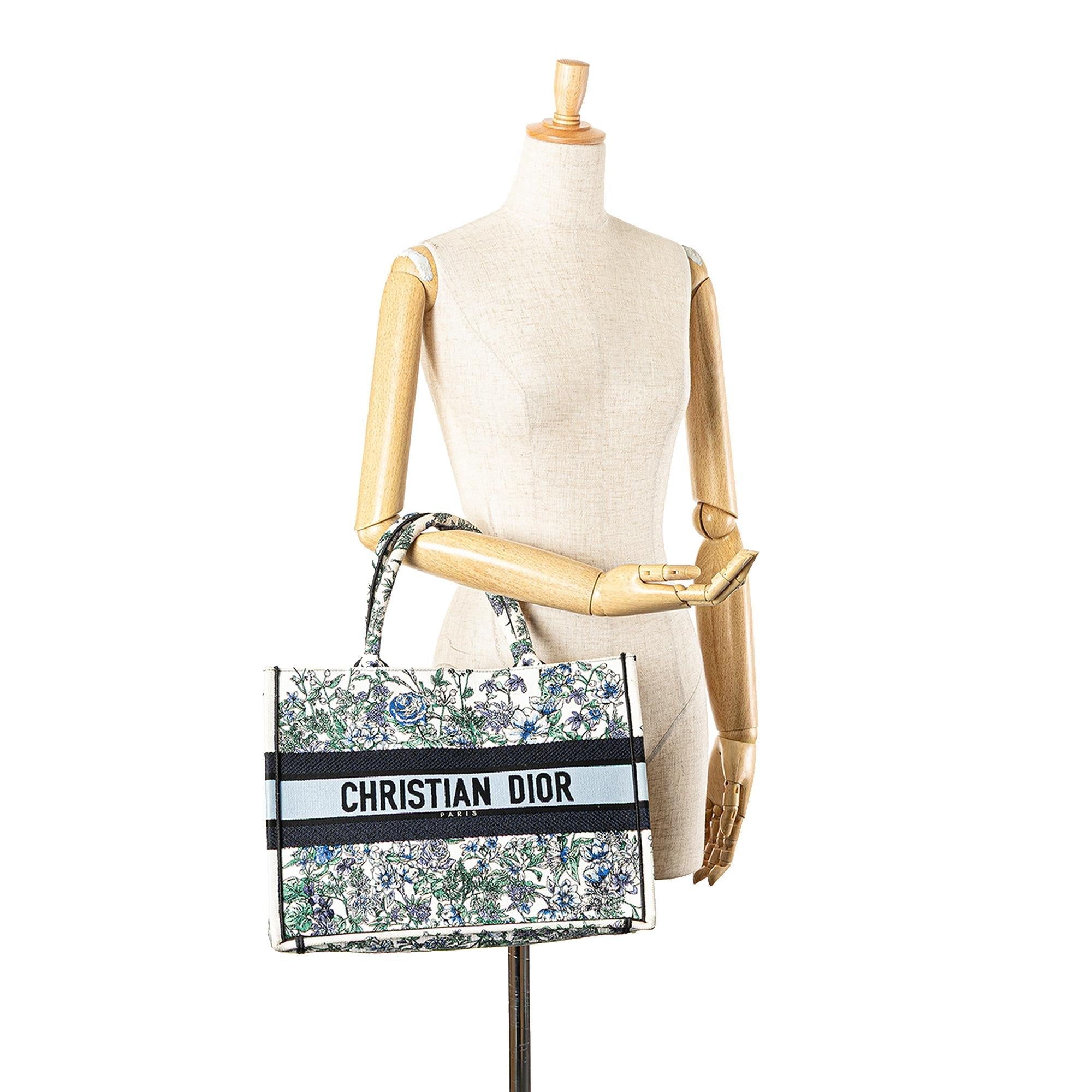 Dior Medium Canvas Embroidered Flowers Book Tote