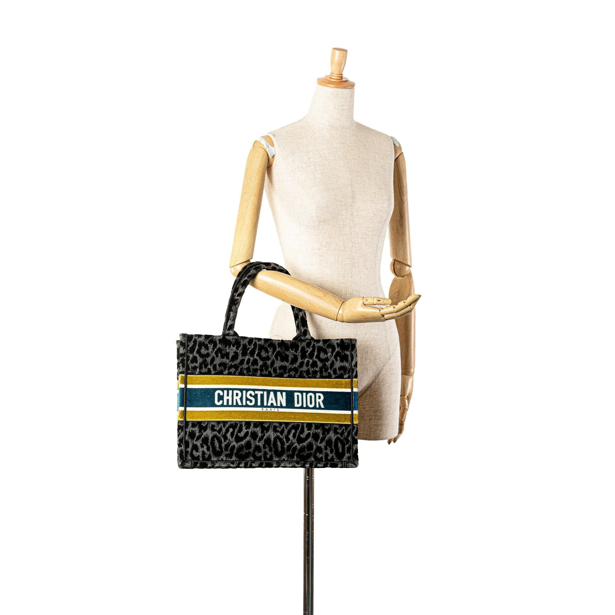 Dior Medium Embroidered Canvas Leopard Mizza Book Tote
