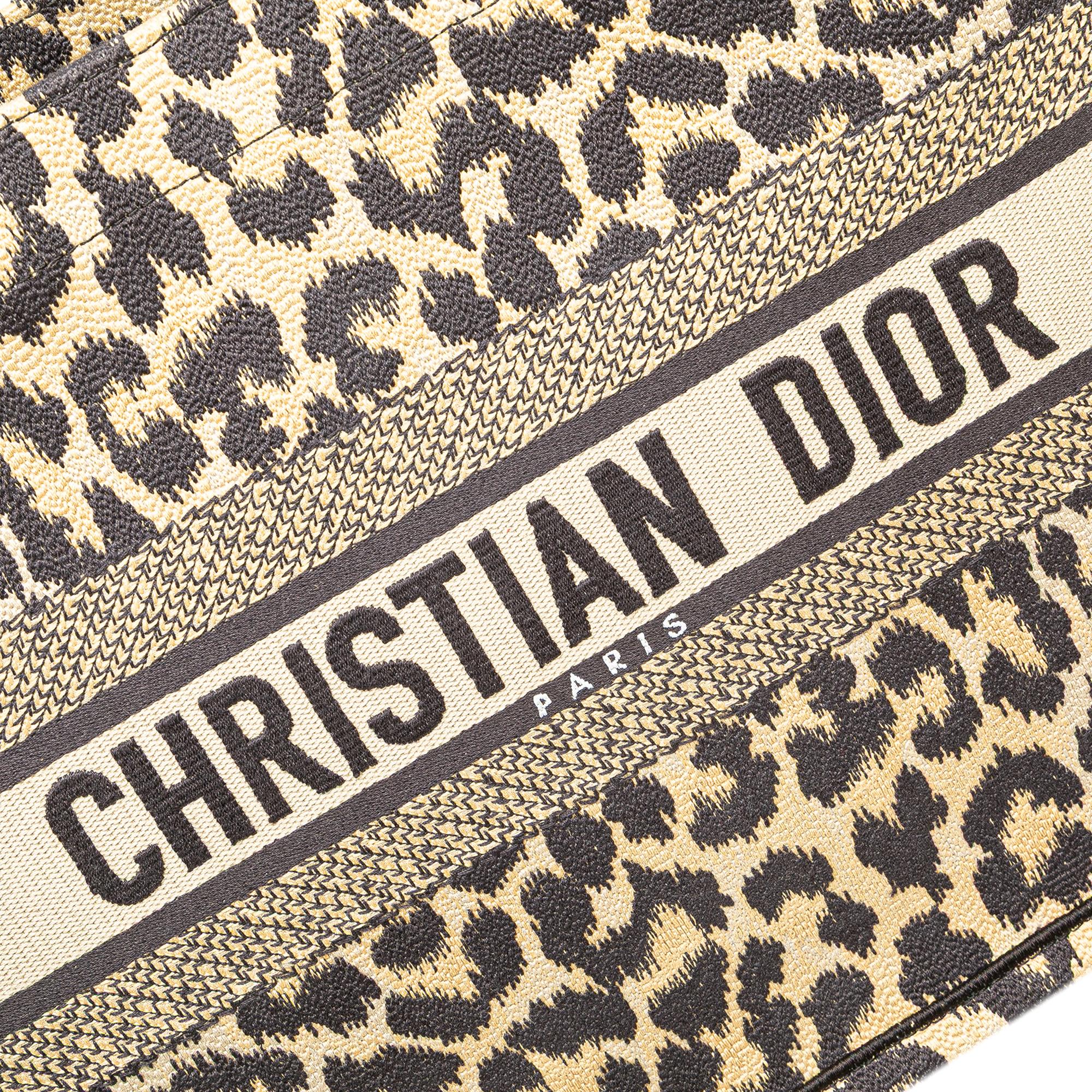 Dior Mizza Medium Embroidered Canvas Leopard Book Tote