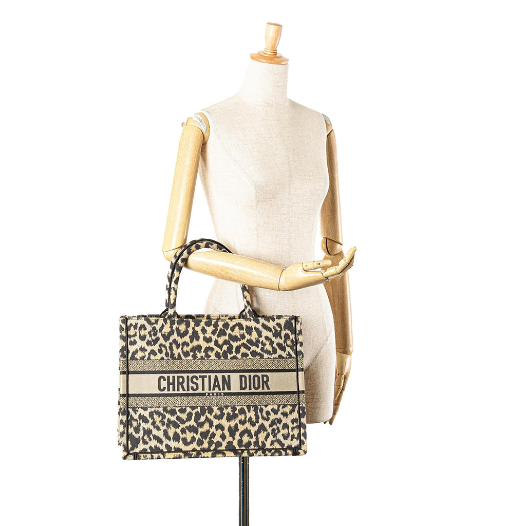 Dior Mizza Medium Embroidered Canvas Leopard Book Tote