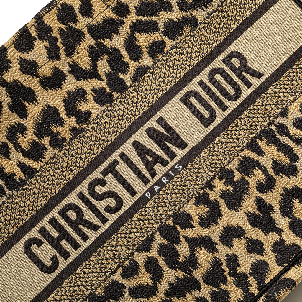 Dior Mizza Medium Embroidered Canvas Leopard Book Tote
