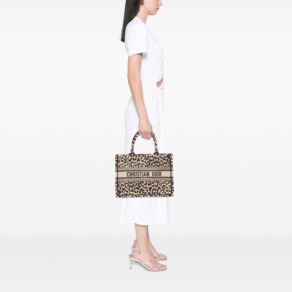 Dior Mizza Medium Embroidered Canvas Leopard Book Tote